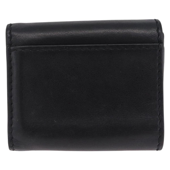 Christian Dior Trifold Wallet Leather Black Gold Auth 211978A