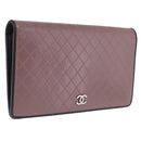 CHANEL Bicolore Long Wallet Leather Purple Silver CC Auth 211981V-1