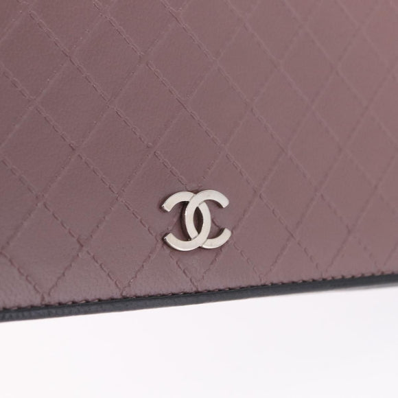 CHANEL Bicolore Long Wallet Leather Purple Silver CC Auth 211981V