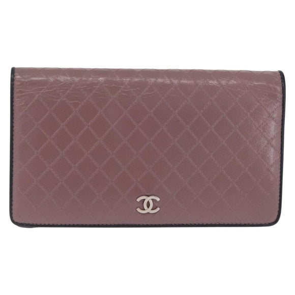 CHANEL Bicolore Long Wallet Leather Purple Silver CC Auth 211981V