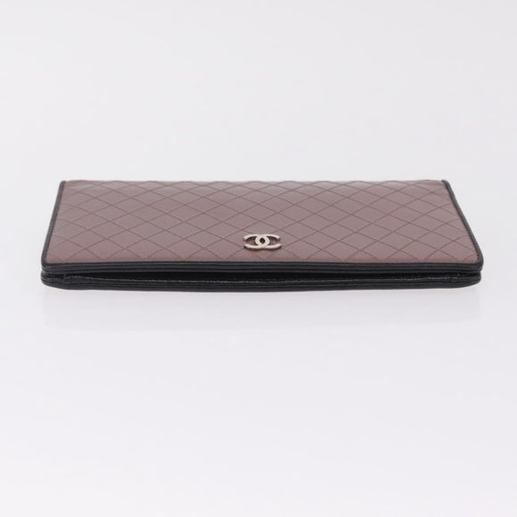 CHANEL Bicolore Long Wallet Leather Purple Silver CC Auth 211981V