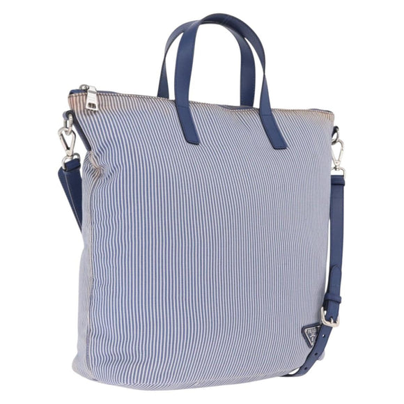 PRADA Hand Bag Canvas 2way Blue Silver Auth 211986A