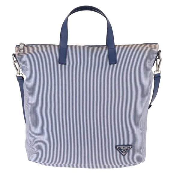 PRADA Hand Bag Canvas 2way Blue Silver Auth 211986A