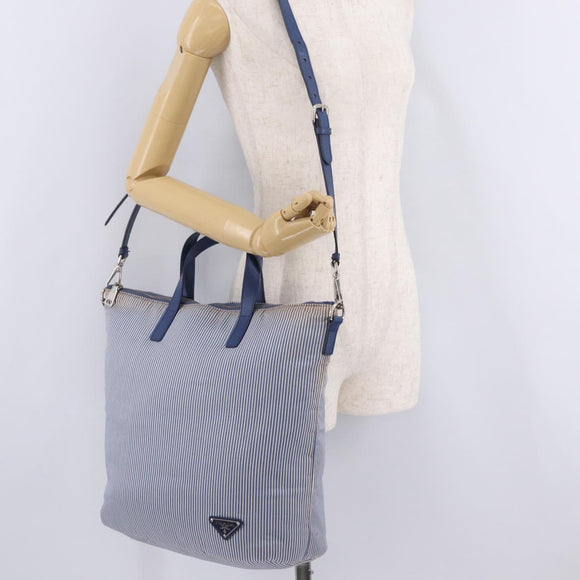PRADA Hand Bag Canvas 2way Blue Silver Auth 211986A