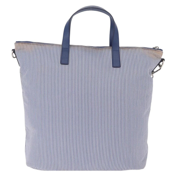 PRADA Hand Bag Canvas 2way Blue Silver Auth 211986A