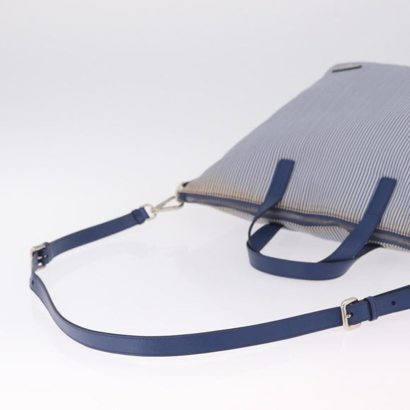 PRADA Hand Bag Canvas 2way Blue Silver Auth 211986A