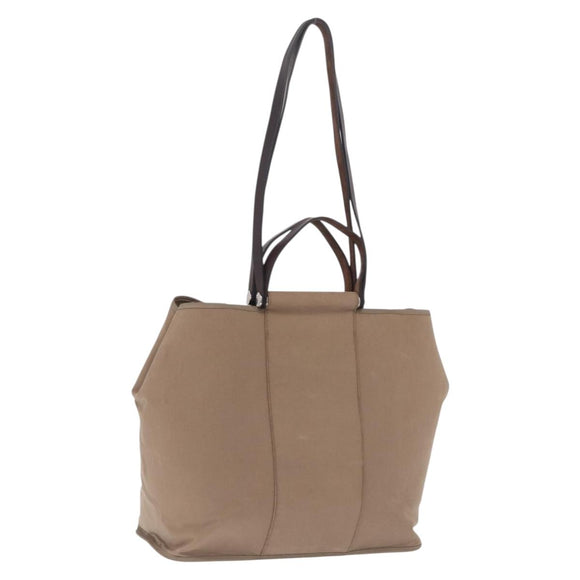 HERMES Cabak PM Hand Bag Canvas 2way Beige Silver Auth 211992