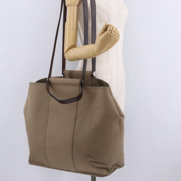 HERMES Cabak PM Hand Bag Canvas 2way Beige Silver Auth 211992