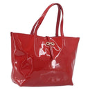 Salvatore Ferragamo Gancini Tote Bag Patent Leather Red Gold Auth 211993-1