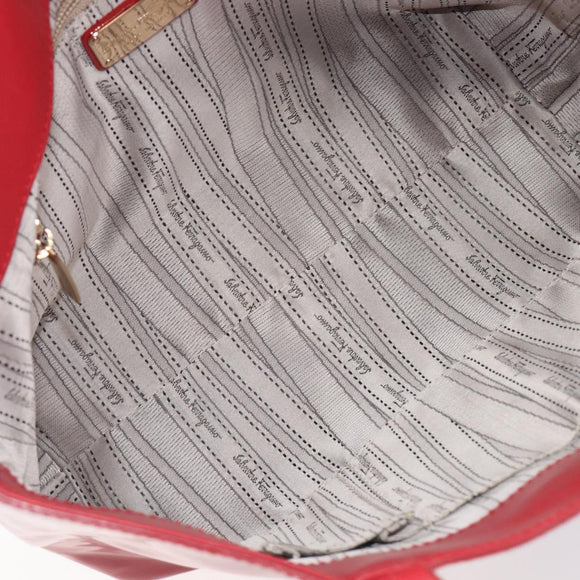 Salvatore Ferragamo Gancini Tote Bag Patent Leather Red Gold Auth 211993