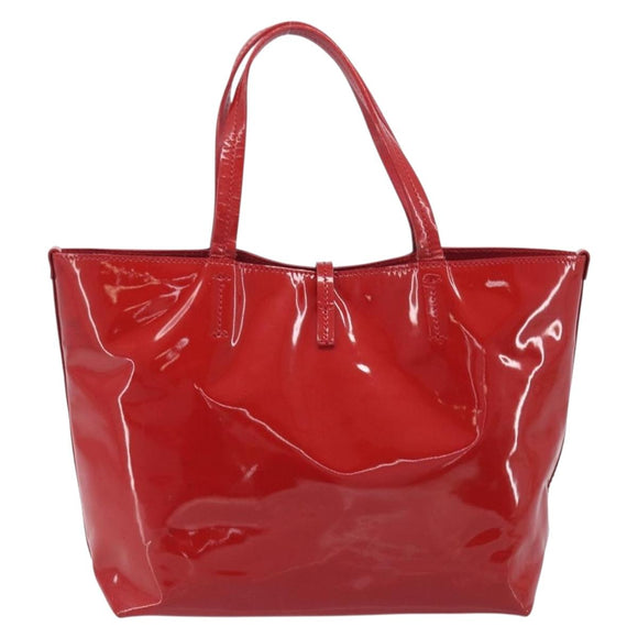 Salvatore Ferragamo Gancini Tote Bag Patent Leather Red Gold Auth 211993