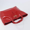 Salvatore Ferragamo Gancini Tote Bag Patent Leather Red Gold Auth 211993-7