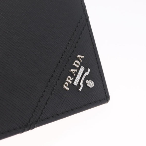 PRADA Long Wallet Safiano Leather Black Silver Auth 211994A