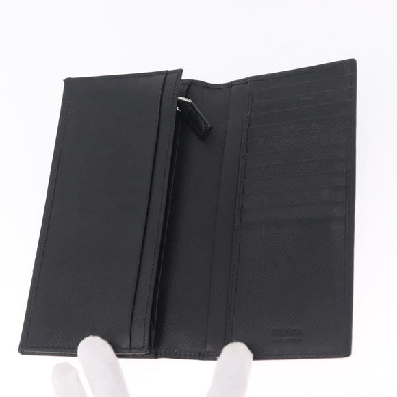 PRADA Long Wallet Safiano Leather Black Silver Auth 211994A