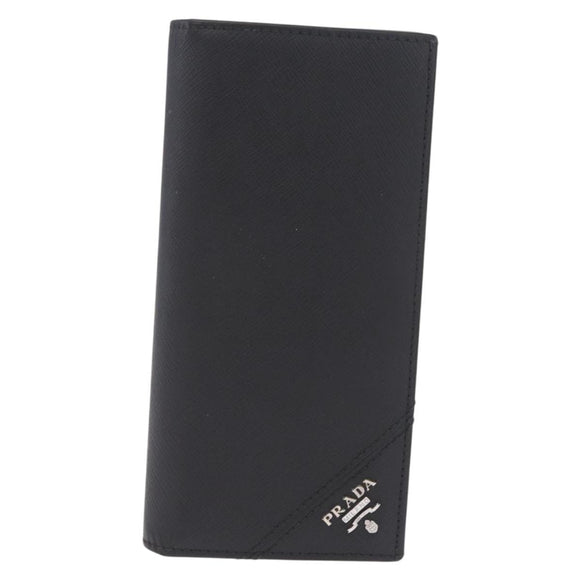 PRADA Long Wallet Safiano Leather Black Silver Auth 211994A
