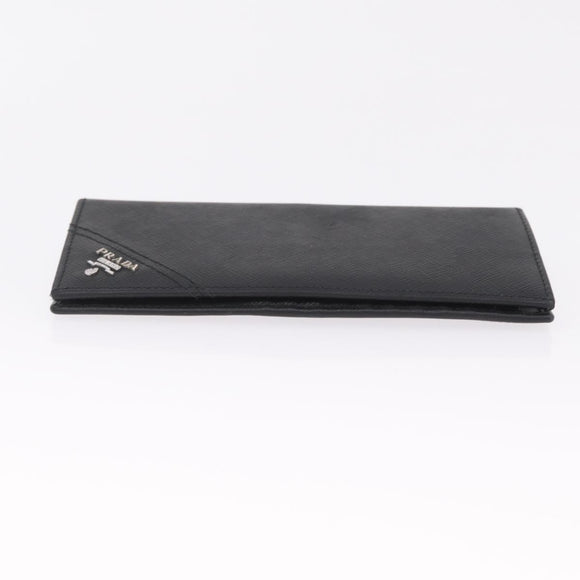 PRADA Long Wallet Safiano Leather Black Silver Auth 211994A