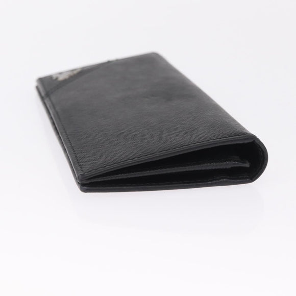 PRADA Long Wallet Safiano Leather Black Silver Auth 211994A