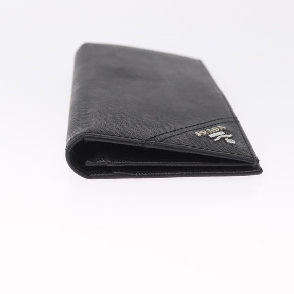 PRADA Long Wallet Safiano Leather Black Silver Auth 211994A