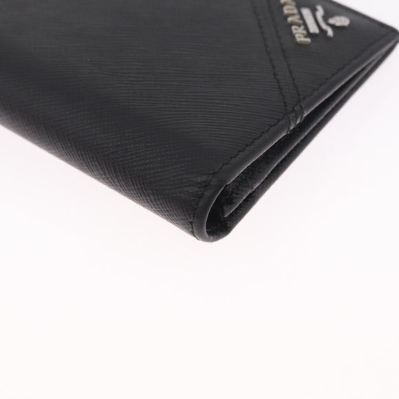 PRADA Long Wallet Safiano Leather Black Silver Auth 211994A