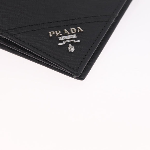 PRADA Long Wallet Safiano Leather Black Silver Auth 211994A