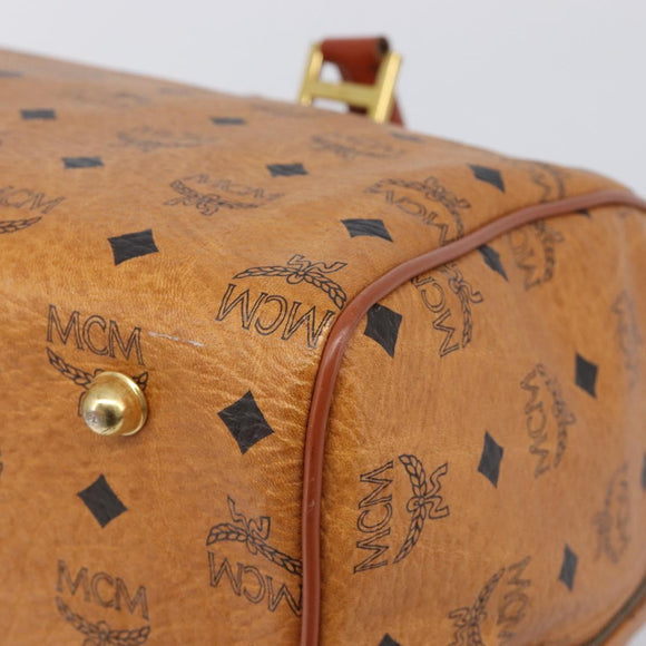 MCM Logogram Vicetos Boston Bag PVC Leather Brown Gold Auth 212001A