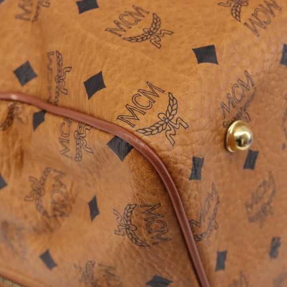 MCM Logogram Vicetos Boston Bag PVC Leather Brown Gold Auth 212001A