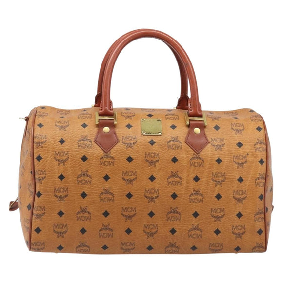MCM Logogram Vicetos Boston Bag PVC Leather Brown Gold Auth 212001A