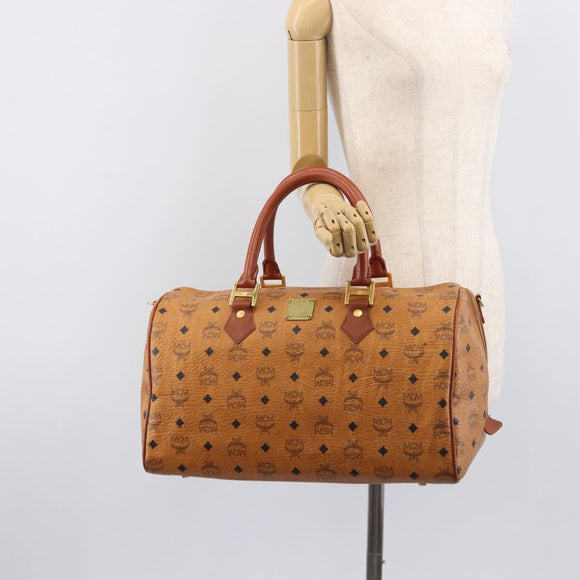 MCM Logogram Vicetos Boston Bag PVC Leather Brown Gold Auth 212001A