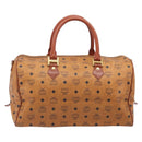 MCM Logogram Vicetos Boston Bag PVC Leather Brown Gold Auth 212001A-3