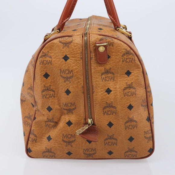 MCM Logogram Vicetos Boston Bag PVC Leather Brown Gold Auth 212001A