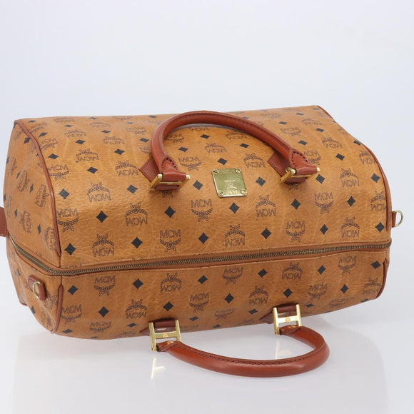 MCM Logogram Vicetos Boston Bag PVC Leather Brown Gold Auth 212001A