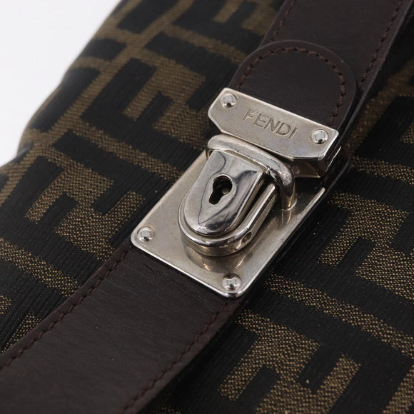FENDI Zucca Canvas Hand Bag Black Brown Auth 212004
