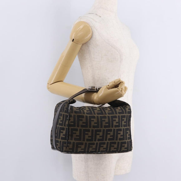FENDI Zucca Canvas Hand Bag Black Brown Auth 212004