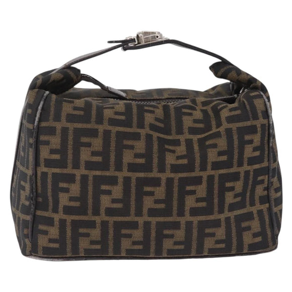 FENDI Zucca Canvas Hand Bag Black Brown Auth 212004
