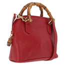 GUCCI Bamboo Hand Bag Leather 2way Red Gold 007 2032 0231 Auth 212032-1