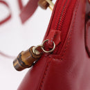 GUCCI Bamboo Hand Bag Leather 2way Red Gold 007 2032 0231 Auth 212032-16