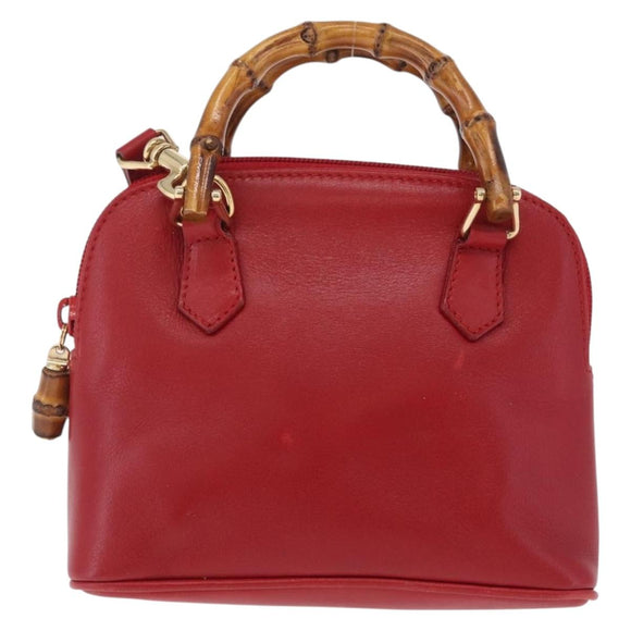 GUCCI Bamboo Hand Bag Leather 2way Red Gold 007 2032 0231 Auth 212032