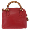 GUCCI Bamboo Hand Bag Leather 2way Red Gold 007 2032 0231 Auth 212032-3