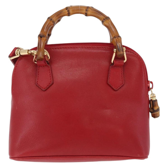 GUCCI Bamboo Hand Bag Leather 2way Red Gold 007 2032 0231 Auth 212032