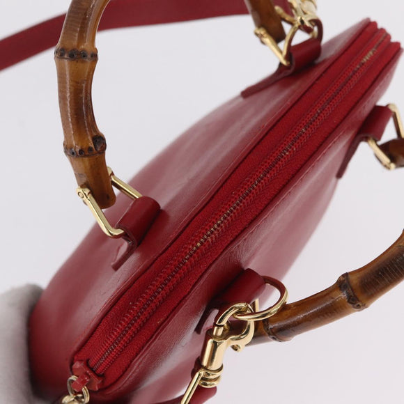 GUCCI Bamboo Hand Bag Leather 2way Red Gold 007 2032 0231 Auth 212032