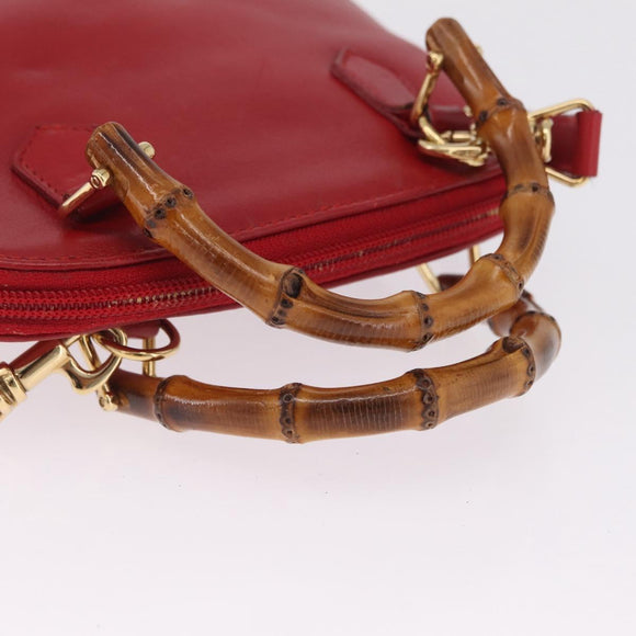 GUCCI Bamboo Hand Bag Leather 2way Red Gold 007 2032 0231 Auth 212032