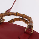 GUCCI Bamboo Hand Bag Leather 2way Red Gold 007 2032 0231 Auth 212032-8