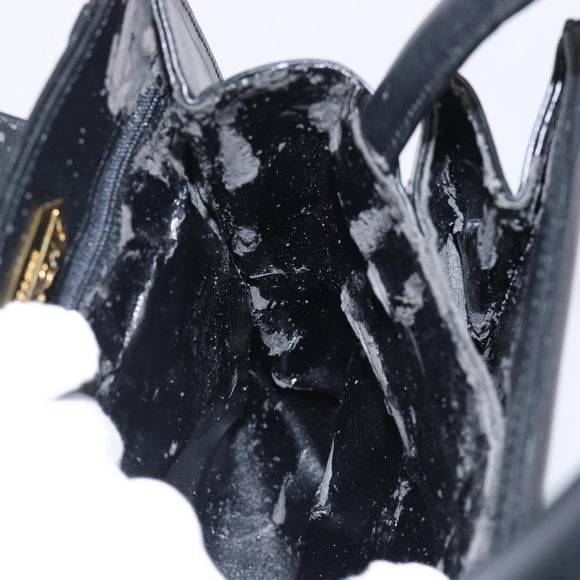 GIVENCHY Hand Bag Leather Black Gold Auth 212037