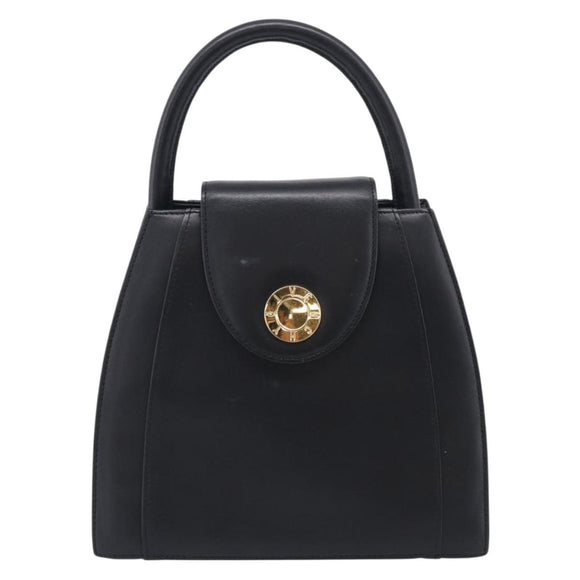 GIVENCHY Hand Bag Leather Black Gold Auth 212037