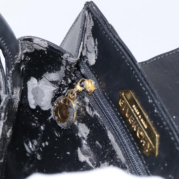 GIVENCHY Hand Bag Leather Black Gold Auth 212037