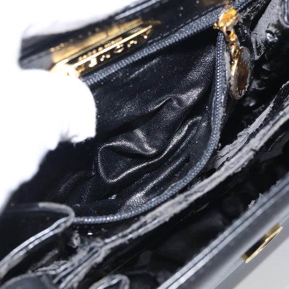 GIVENCHY Hand Bag Leather Black Gold Auth 212037