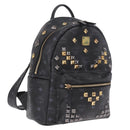 MCM Vicetos Logogram Studs Backpack Leather Black Gold Silver Auth 212042-1