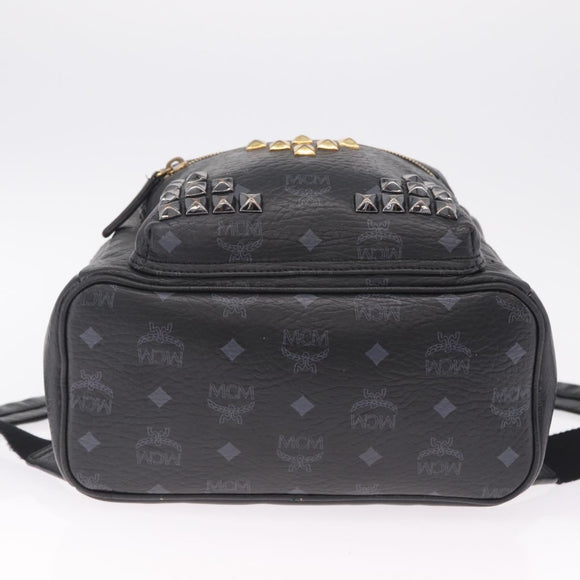 MCM Vicetos Logogram Studs Backpack Leather Black Gold Silver Auth 212042