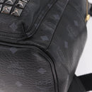 MCM Vicetos Logogram Studs Backpack Leather Black Gold Silver Auth 212042-14
