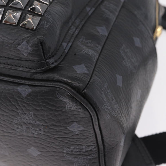 MCM Vicetos Logogram Studs Backpack Leather Black Gold Silver Auth 212042